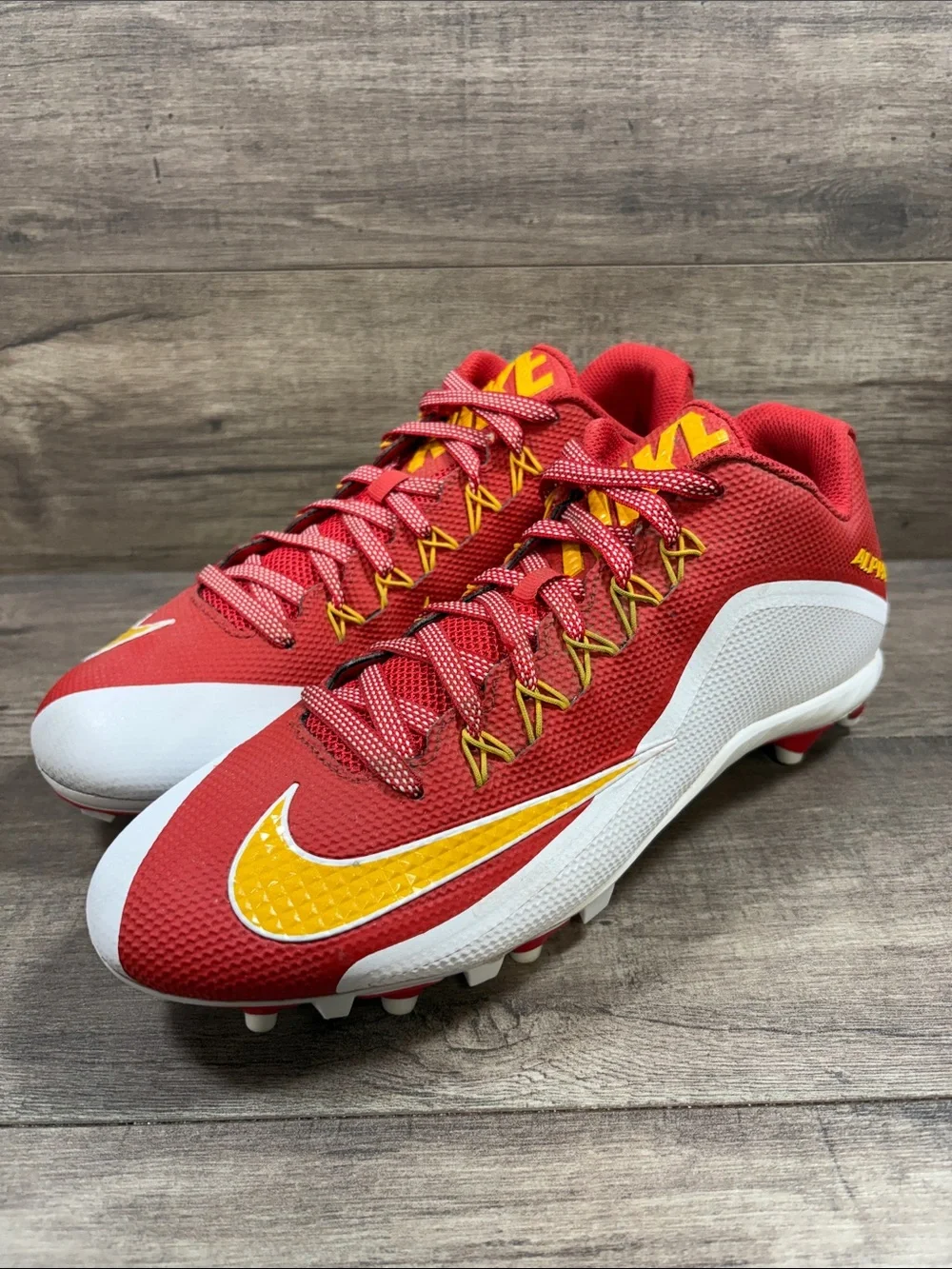Nike Alpha Pro 2 3/4 TD Football Cleats 729445-616 Red Yellow Mens size 12